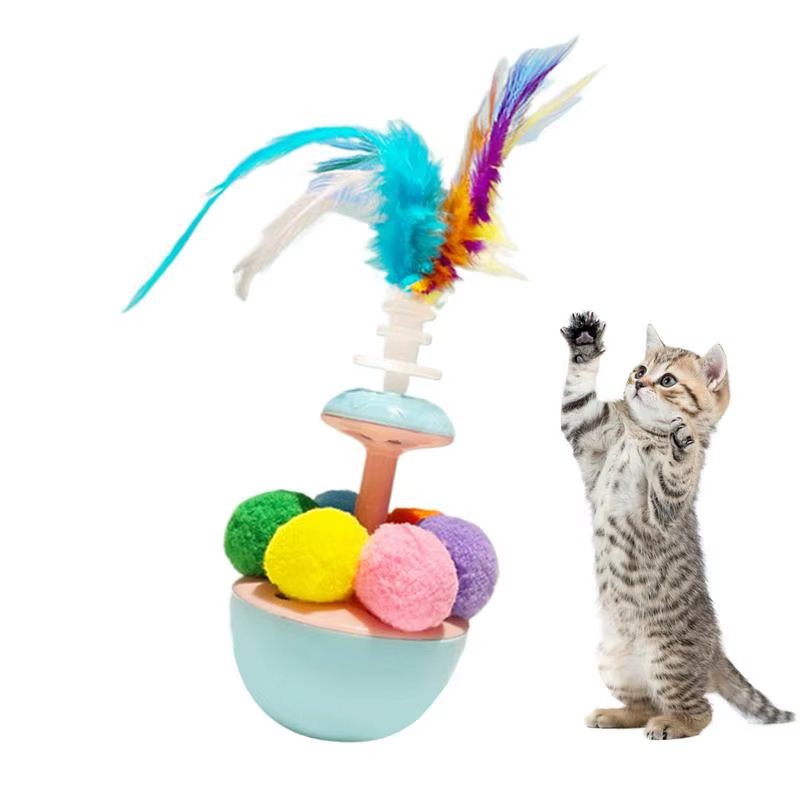 Feather Ball Cat Toy Balance Swing Toys Portable Cat Feather Interactive Self-Pl