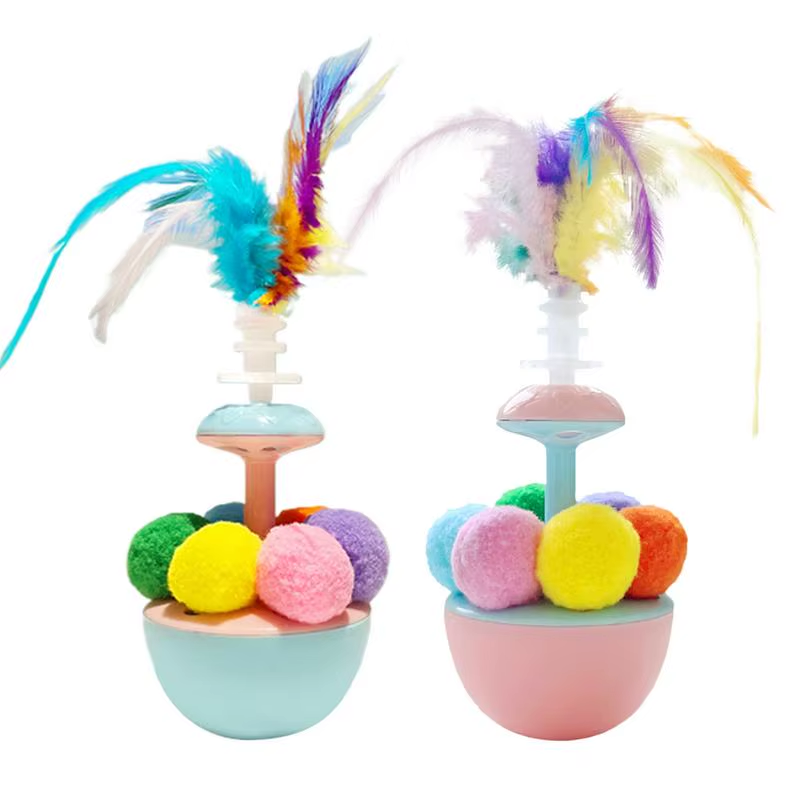 Feather Ball Cat Toy Balance Swing Toys Portable Cat Feather Interactive Self-Pl