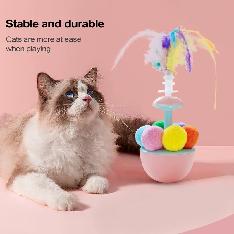 Feather Ball Cat Toy Balance Swing Toys Portable Cat Feather Interactive Self-Pl