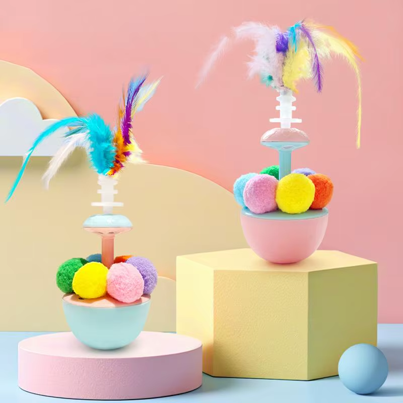 Feather Ball Cat Toy Balance Swing Toys Portable Cat Feather Interactive Self-Pl