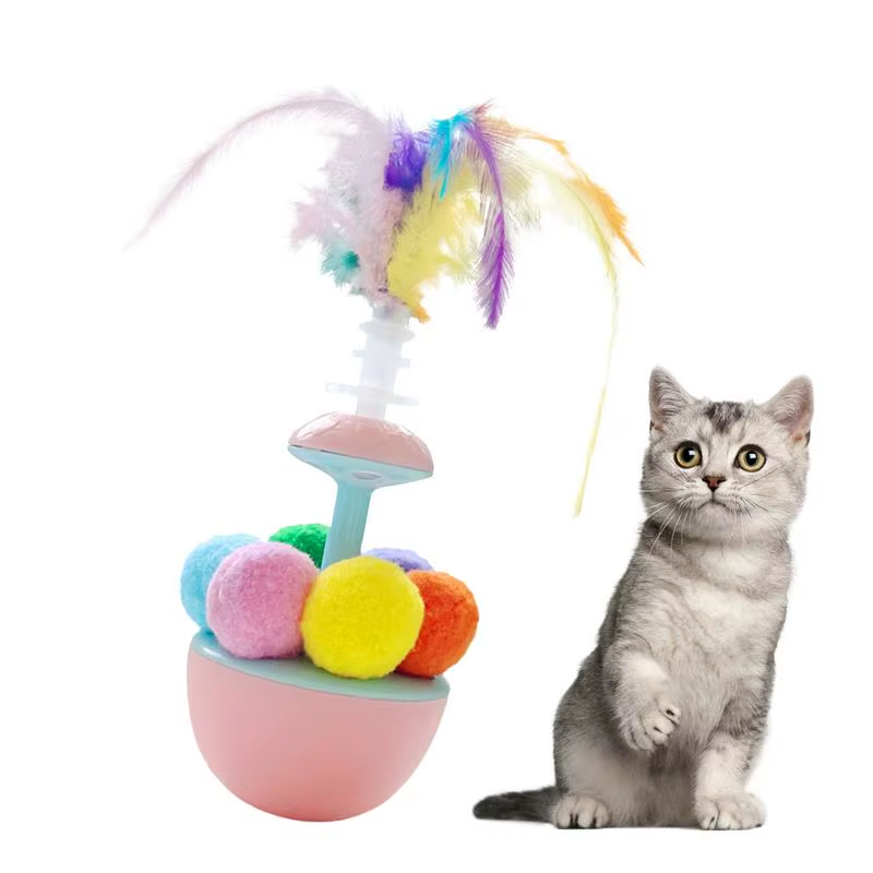 Feather Ball Cat Toy Balance Swing Toys Portable Cat Feather Interactive Self-Pl