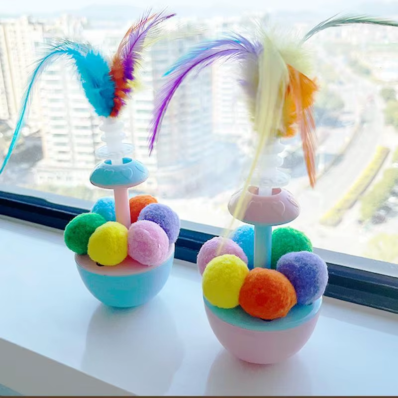 Feather Ball Cat Toy Balance Swing Toys Portable Cat Feather Interactive Self-Pl