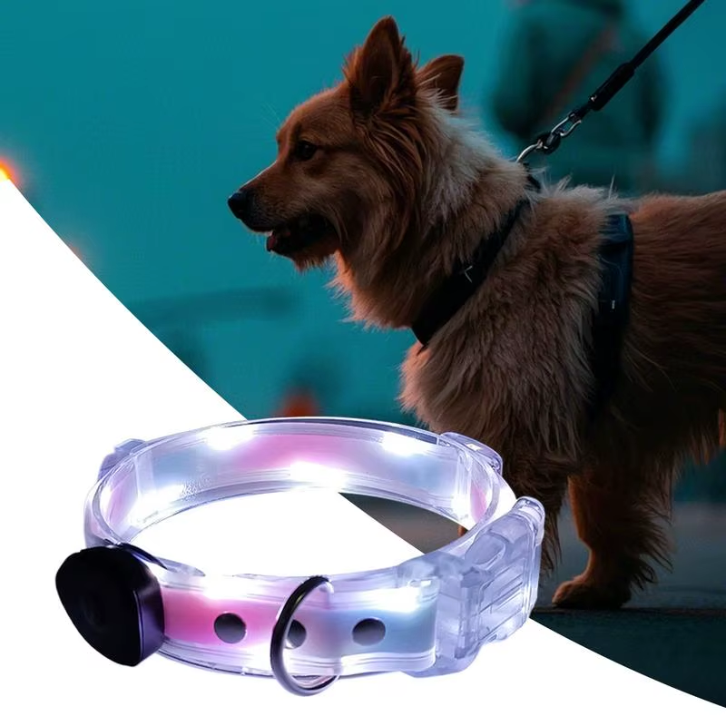 Adjustable Lighted Dog Collar Rechargeable Light up Pet Safety Necklace Glowing