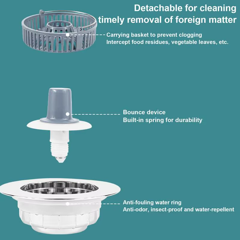 Sink Drain Stopper Anti-Clogging Pop-Up Drain Stopper Odor-Resistant Overflow Dr