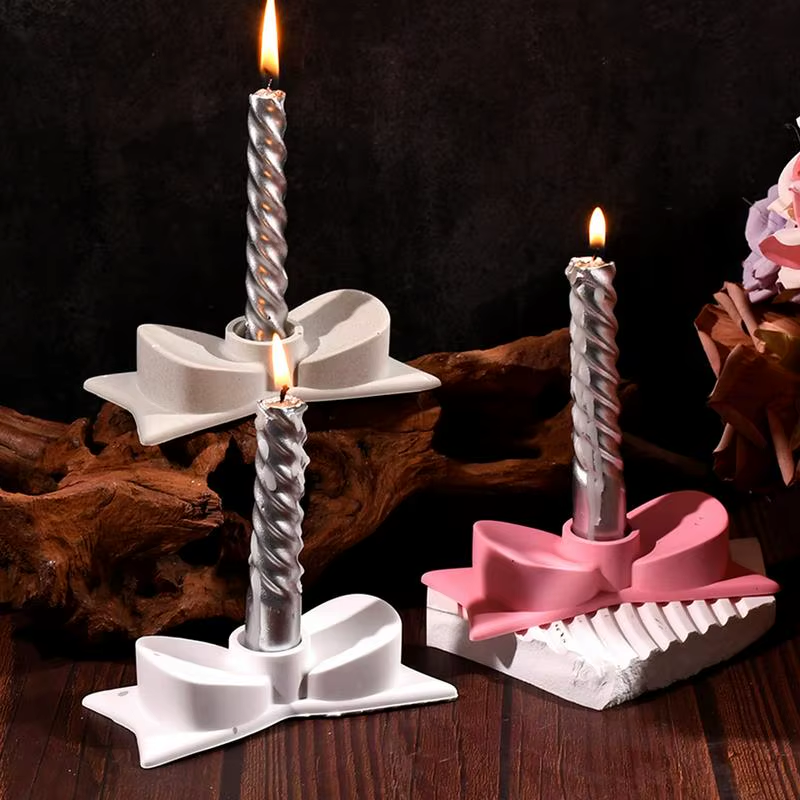 Resin Candlestick Holder Mold Bow Taper Candle Holder Silicone Mold Art Craft De