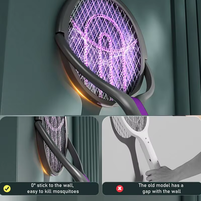 Fly Swatter Racket 2800V Electric Gnats Fly Trap Swatter USB Rechargeable 5-Laye