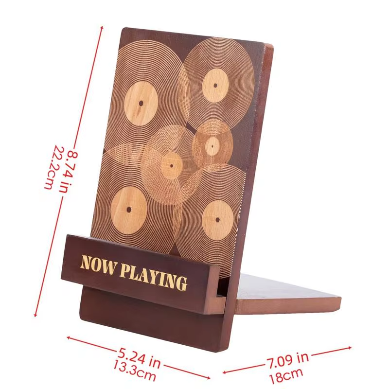 Wood Record Holder Now Playing Wood Record Stand Engraved Design Newspaper File