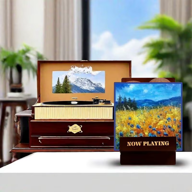 Wood Record Holder Now Playing Wood Record Stand Engraved Design Newspaper File