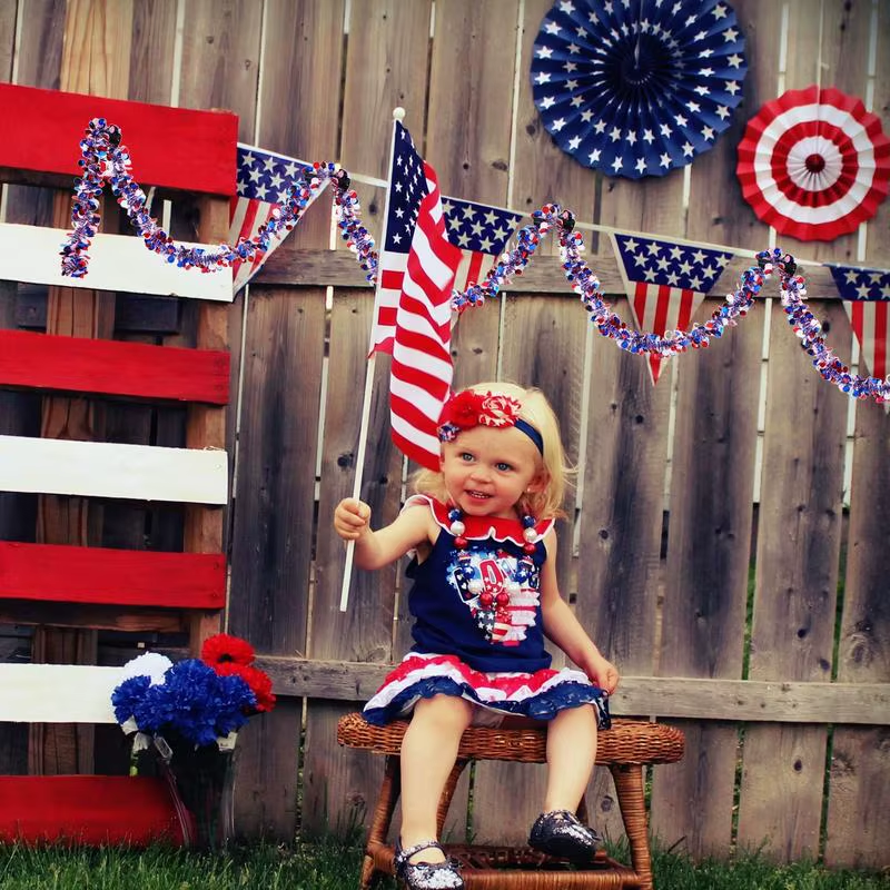 Patriotic Tinsel Garland 2X Glitter 4Th of July Star Tinsel Twist Garland Red Wh