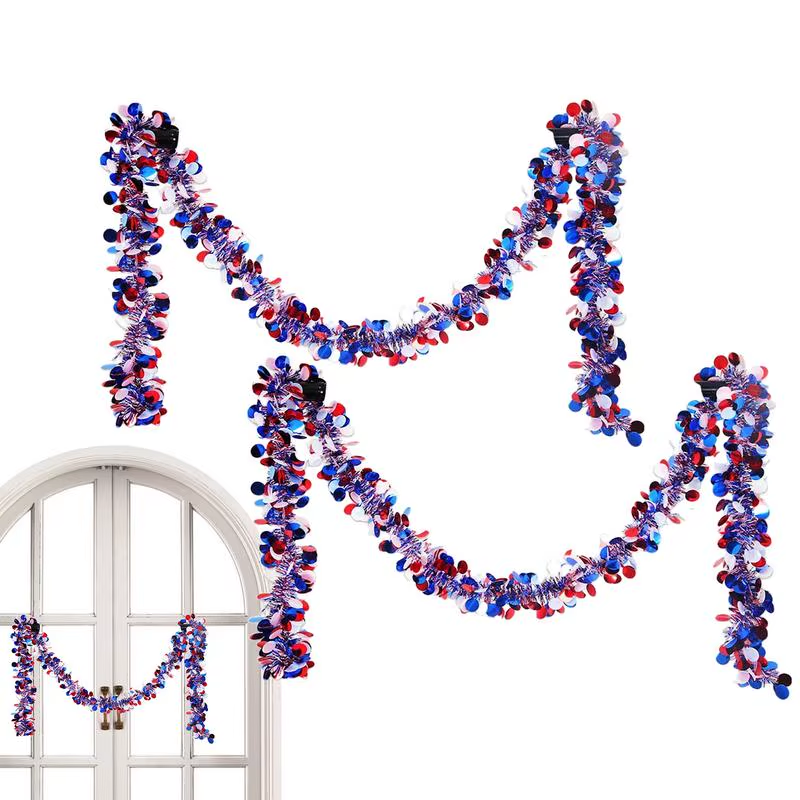 Patriotic Tinsel Garland 2X Glitter 4Th of July Star Tinsel Twist Garland Red Wh