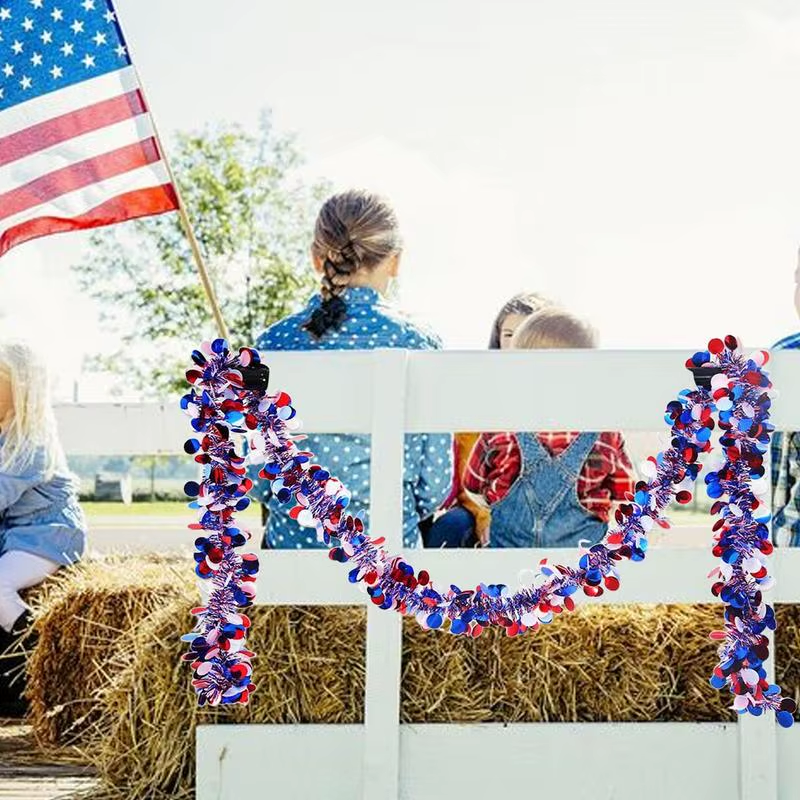 Patriotic Tinsel Garland 2X Glitter 4Th of July Star Tinsel Twist Garland Red Wh