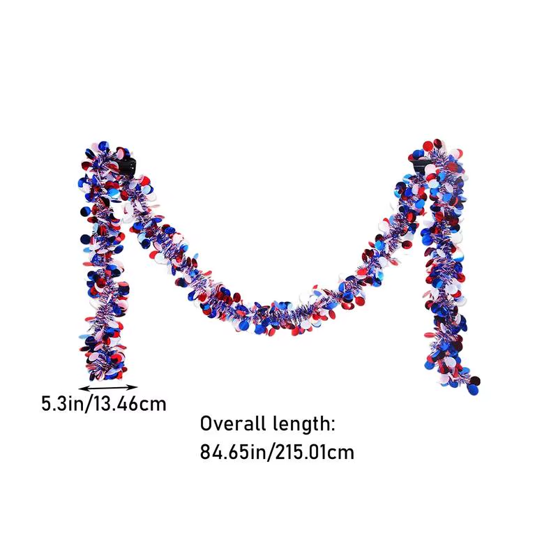 Patriotic Tinsel Garland 2X Glitter 4Th of July Star Tinsel Twist Garland Red Wh