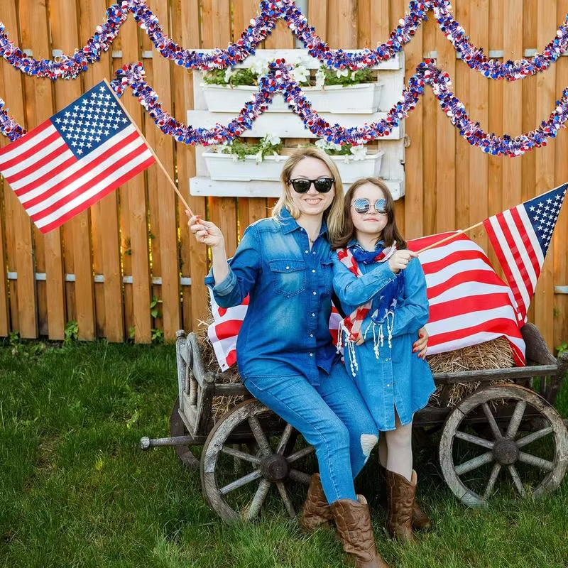 Patriotic Tinsel Garland 2X Glitter 4Th of July Star Tinsel Twist Garland Red Wh