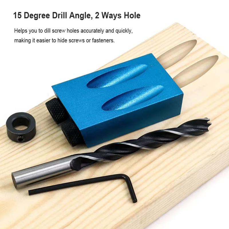 Woodworking Oblique Pocket Hole Locator Jig Kit 15 Degree Angle Drill Guide Set