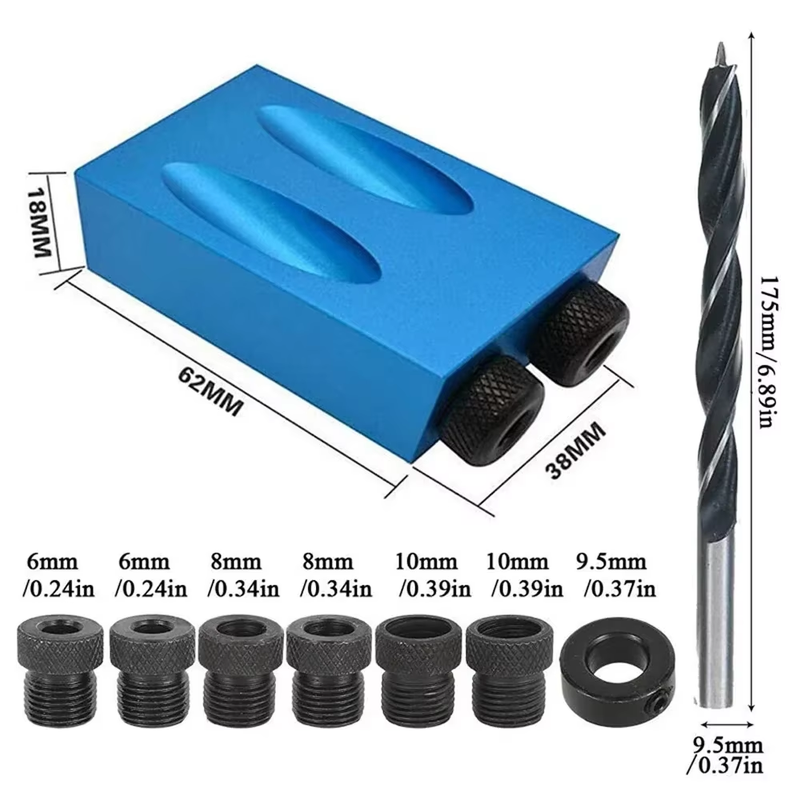 Woodworking Oblique Pocket Hole Locator Jig Kit 15 Degree Angle Drill Guide Set