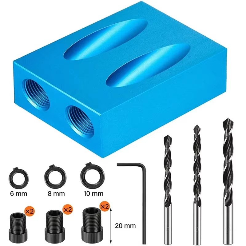 Woodworking Oblique Pocket Hole Locator Jig Kit 15 Degree Angle Drill Guide Set