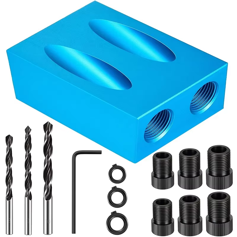 Woodworking Oblique Pocket Hole Locator Jig Kit 15 Degree Angle Drill Guide Set