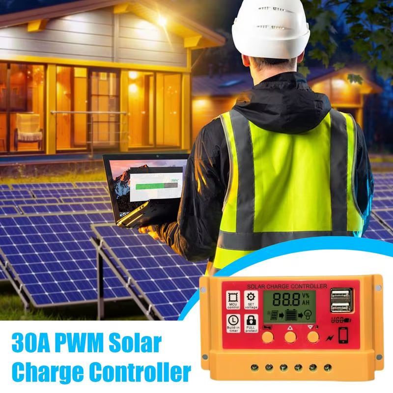 Solar Battery Controller 12V/24V Regulator with Adjustable LCD Double USB Port P