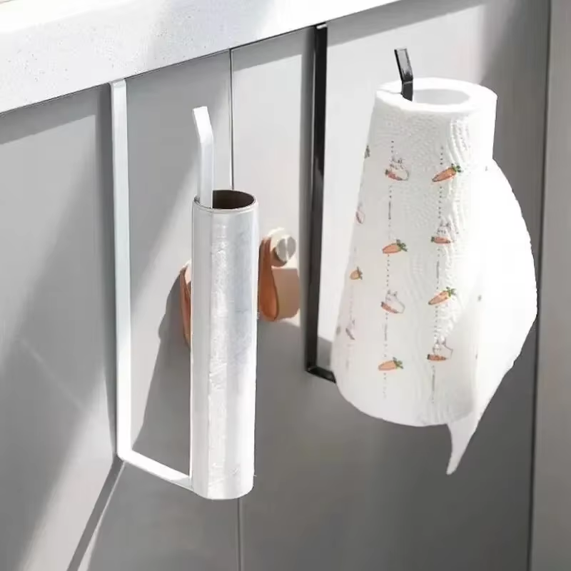 Paper Roll Holder Towel Rack Cling Film Storage Rack Bathroom No Punching Storag