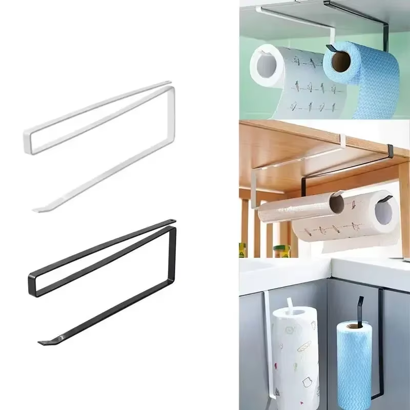 Paper Roll Holder Towel Rack Cling Film Storage Rack Bathroom No Punching Storag