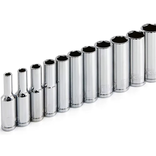 11Pcs Metric Long Chrome Socket Set 1/4-Inch Drive 6-Point Deep Socket from 4 Mm