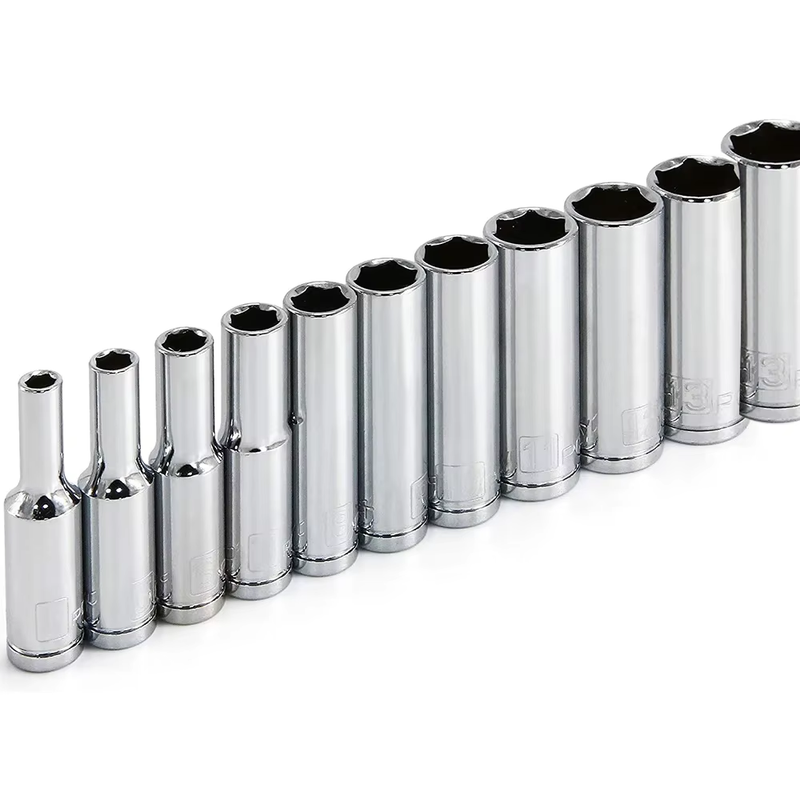 11Pcs Metric Long Chrome Socket Set 1/4-Inch Drive 6-Point Deep Socket from 4 Mm