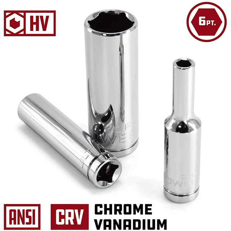 11Pcs Metric Long Chrome Socket Set 1/4-Inch Drive 6-Point Deep Socket from 4 Mm