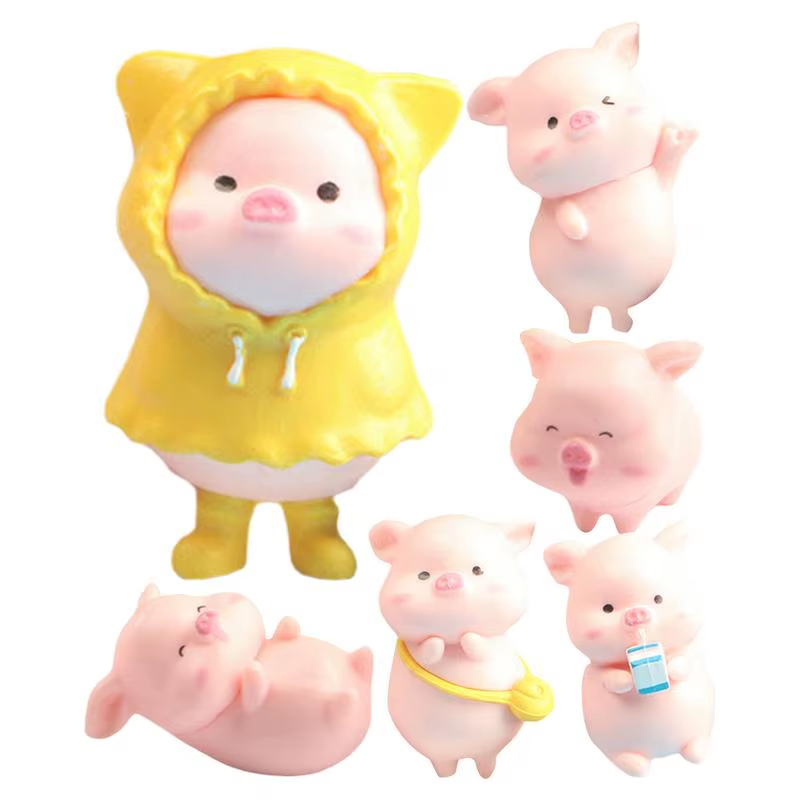 Miniature Resin Pig Cake Toppers Water Resistant Multi-Purpose Vivid Cute Pig Fi