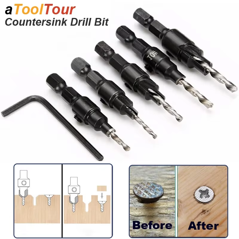 Conical Drill Bit Countersink Woodwork Pilot Holes HSS Universal Counterbore Cut