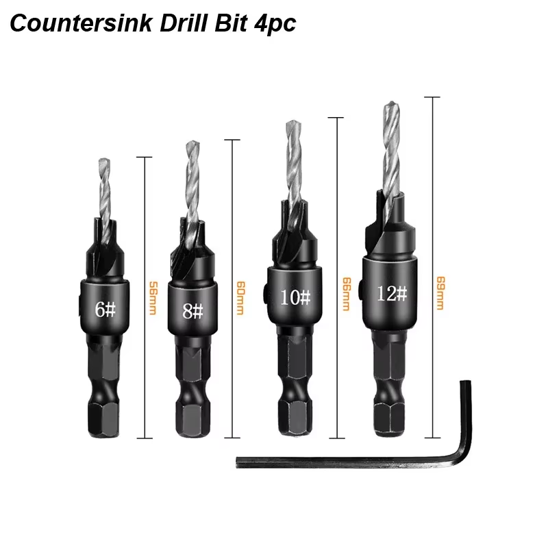 Conical Drill Bit Countersink Woodwork Pilot Holes HSS Universal Counterbore Cut