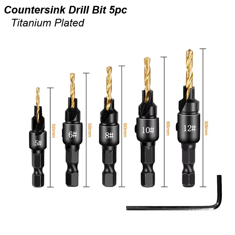 Conical Drill Bit Countersink Woodwork Pilot Holes HSS Universal Counterbore Cut
