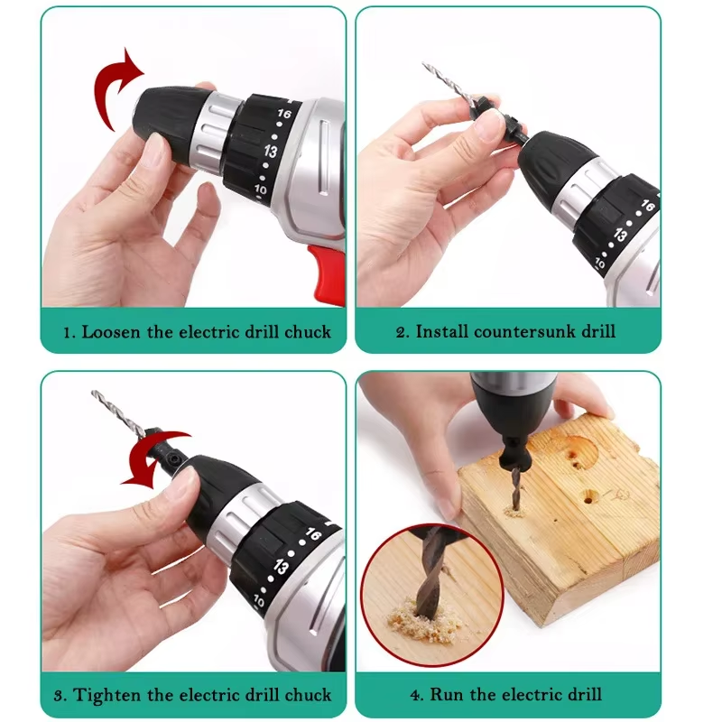 Conical Drill Bit Countersink Woodwork Pilot Holes HSS Universal Counterbore Cut