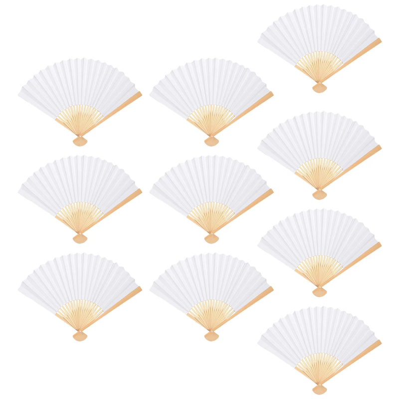 6/10/20 Pcs White Paper Hand Fan Bamboo Folding Fan DIY Blank Paper Fan for DIY