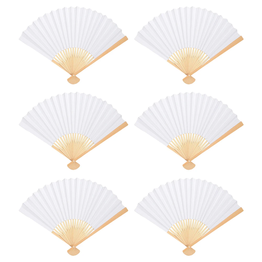 6/10/20 Pcs White Paper Hand Fan Bamboo Folding Fan DIY Blank Paper Fan for DIY