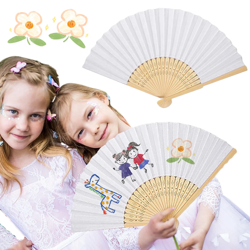 6/10/20 Pcs White Paper Hand Fan Bamboo Folding Fan DIY Blank Paper Fan for DIY