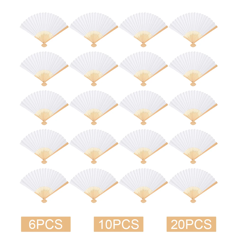 6/10/20 Pcs White Paper Hand Fan Bamboo Folding Fan DIY Blank Paper Fan for DIY
