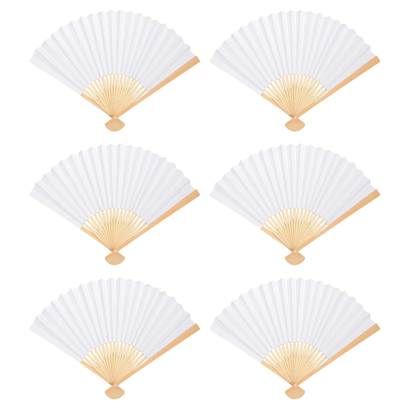 6/10/20 Pcs White Paper Hand Fan Bamboo Folding Fan DIY Blank Paper Fan for DIY