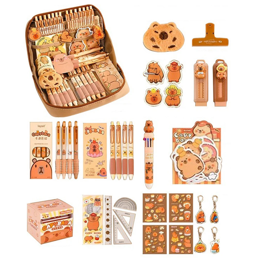 Cartoon Animal Stationery Suit Clips/Pen/Plush Pendants Cute Capybara Pencil Cas
