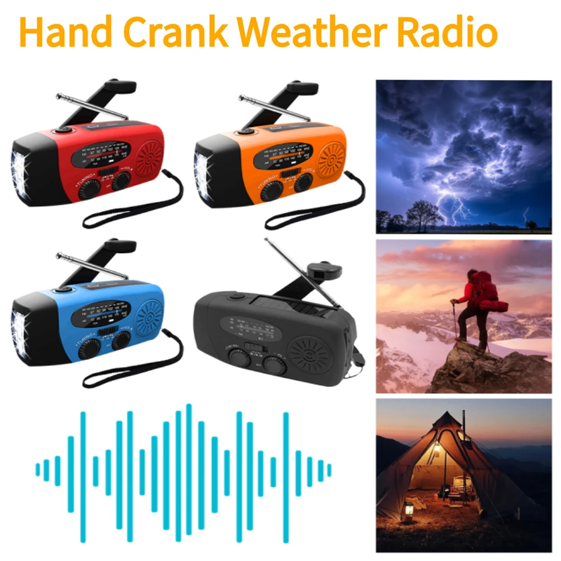 2000Mah Power Bank Charger with LED Flashlight Emergency Hand Crank Radio Solar