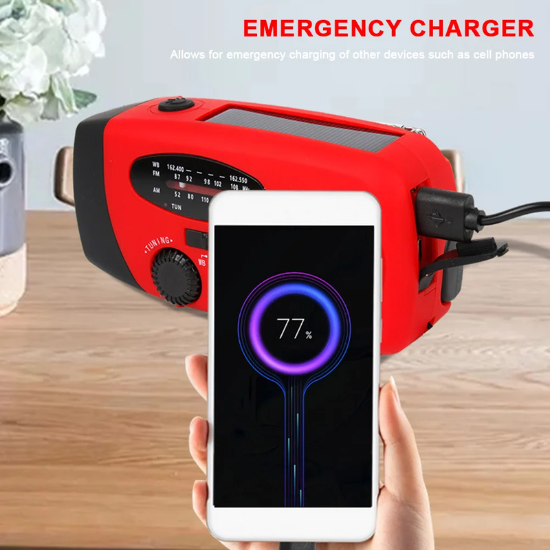 2000Mah Power Bank Charger with LED Flashlight Emergency Hand Crank Radio Solar