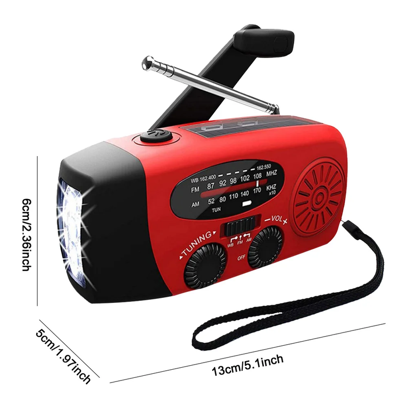 2000Mah Power Bank Charger with LED Flashlight Emergency Hand Crank Radio Solar
