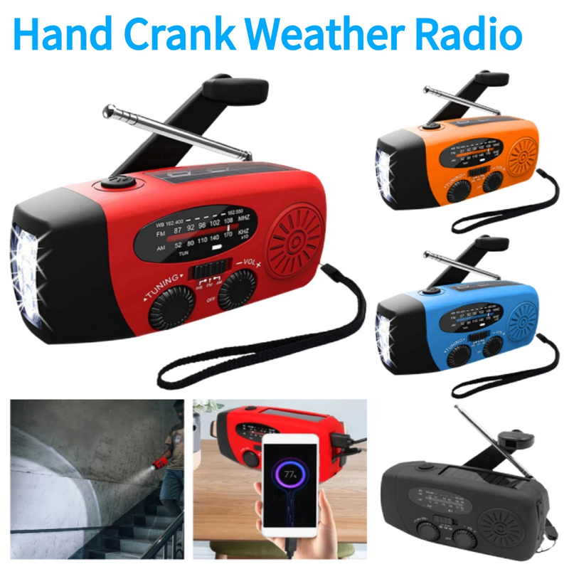 2000Mah Power Bank Charger with LED Flashlight Emergency Hand Crank Radio Solar