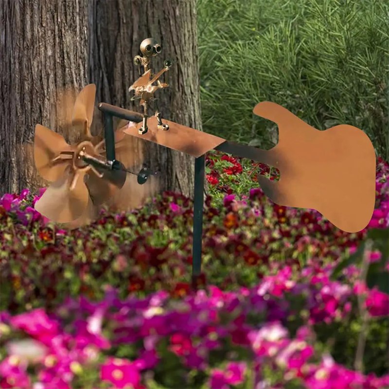 Outdoor Wind Sculpture Handmade Guitar Windmill Wind-Powered Guitar Sculpture fo
