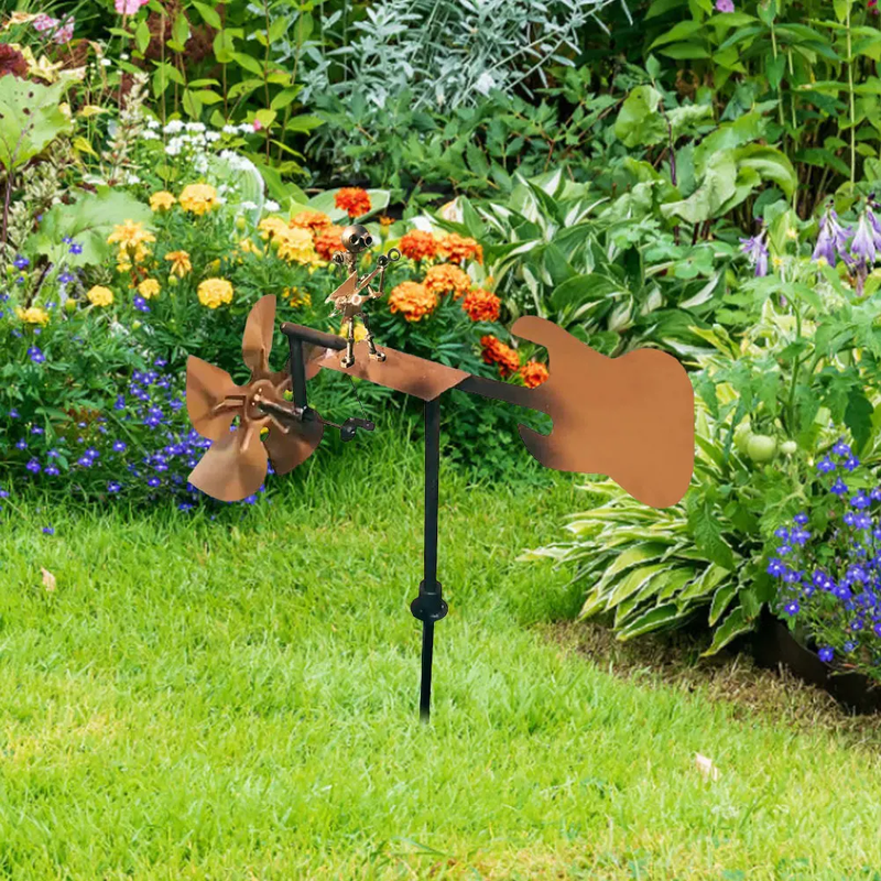 Outdoor Wind Sculpture Handmade Guitar Windmill Wind-Powered Guitar Sculpture fo