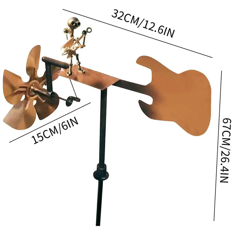 Outdoor Wind Sculpture Handmade Guitar Windmill Wind-Powered Guitar Sculpture fo