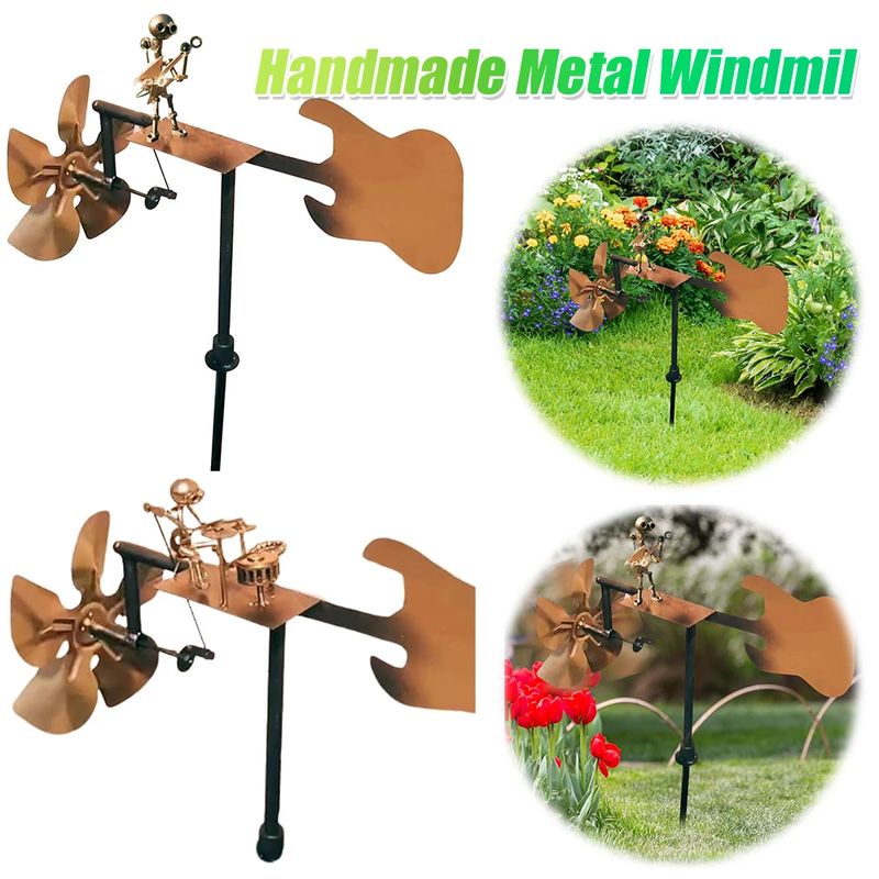 Outdoor Wind Sculpture Handmade Guitar Windmill Wind-Powered Guitar Sculpture fo