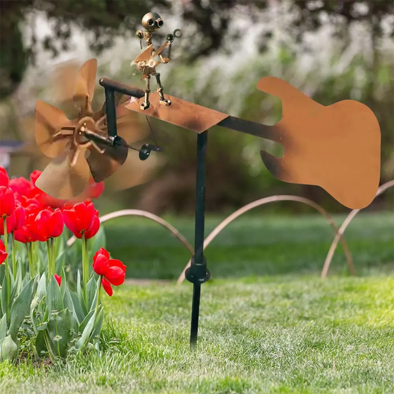 Outdoor Wind Sculpture Handmade Guitar Windmill Wind-Powered Guitar Sculpture fo