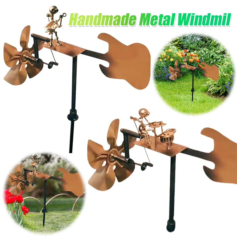 Outdoor Wind Sculpture Handmade Guitar Windmill Wind-Powered Guitar Sculpture fo
