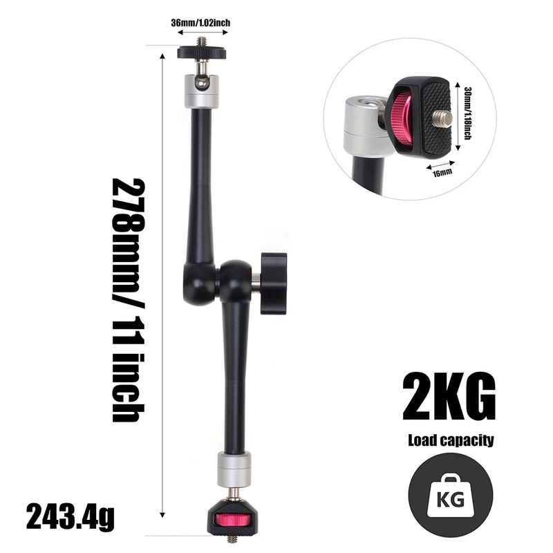 Magic Arm Clamp 1/4'' and 3/8'' Thread and 7/11'' Adjustable Friction Power Articul