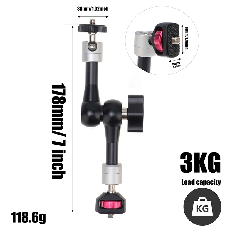 Magic Arm Clamp 1/4'' and 3/8'' Thread and 7/11'' Adjustable Friction Power Articul